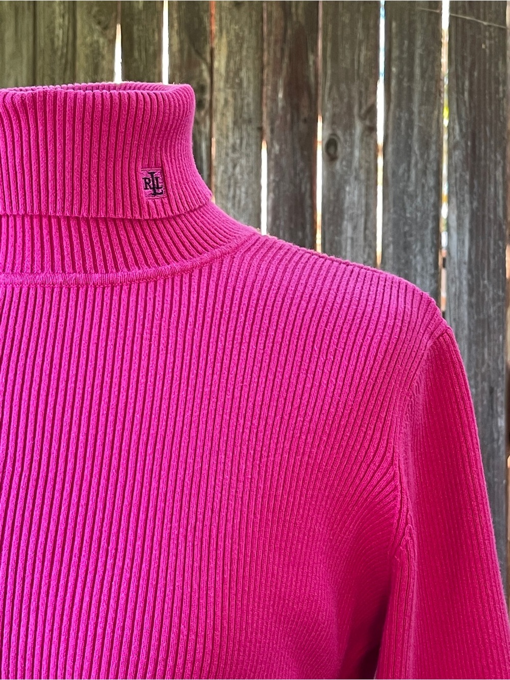 Lauren Ralph Lauren Raspberry Ribbed 100% cotton Turtleneck Sweater minimalist L